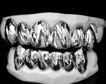 Custom Silver Grillz 925 Sterling Silver Teeth Real Diamond Dust Silver Grill