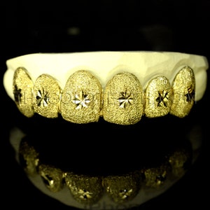 Grillz 10k,14k,18k Custom Gold Teeth Diamond Dust Yellow Grillz Real Gold Grill