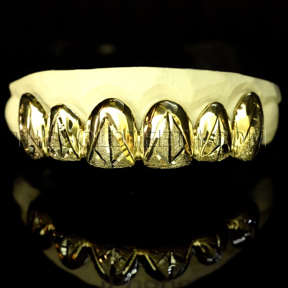 Custom Gold Grillz 10k,14k,18k Gold Teeth Diamond Dust Yellow Grillz Real  Gold Grill