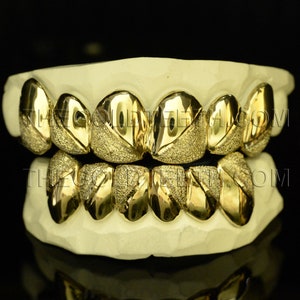Custom Grillz 10k Gold Teeth Diamond Dust Yellow Gold Grillz Real Gold Grill