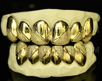 Custom Grillz 10k Gold Teeth Diamond Dust Yellow Gold Grillz Real Gold Grill