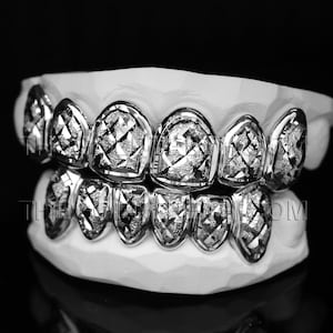 Silver Grillz 925 Sterling Silver Custom Teeth Real Diamond Dust Silver Grill
