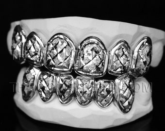 Silver Grillz 925 Sterling Silver Custom Teeth Real Diamond Dust Silver Grill