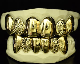 Custom Grillz 10k Gold Teeth Diamond Cut Yellow Gold Grillz Real Gold Grill