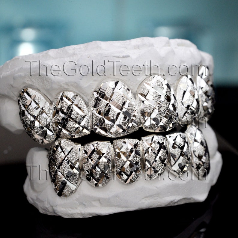 Silver Grillz 925 Sterling Silver Teeth Real Diamond Dust Etsy