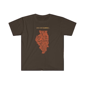 Camiseta de Illinois Music. Mapa tipográfico de músicos. Wilco. Curtis Mayfield. Chicago. Miles Davis. Styx.
