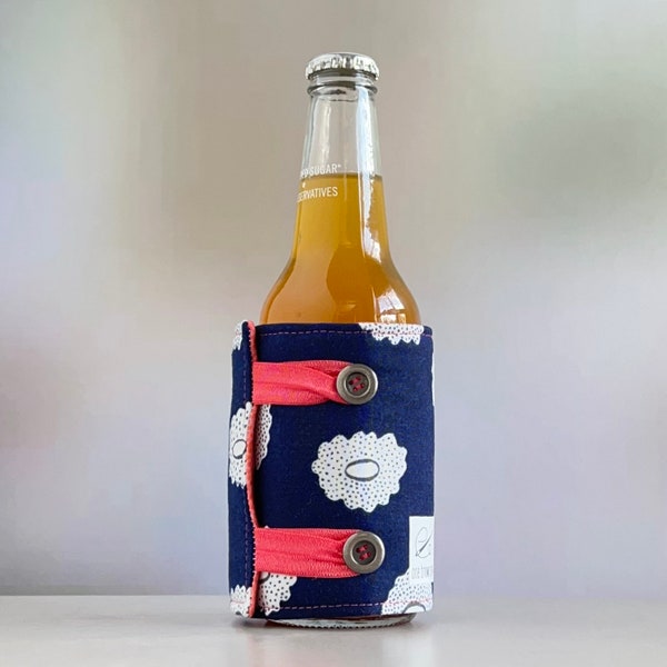 pair of handmade drink cozy sleeve set bottle jacket pair blue white coral insulated can cooler handmade cozy one brown paw