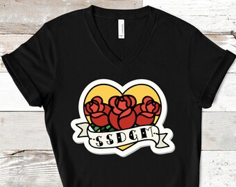 Stay Sexy Don't Get Murdered SSDGM Short Sleeve V-Neck Tee, Cute MFM Quote Shirt, True Crime Podcast Addict, Podcast Lover