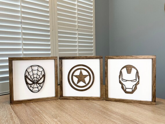 Superhero Wood Signs-Super Hero Wall Art-3D Superhero Signs-Wooden Marvel-Batman-Black Panther-Spider-Man-Boys Room Decor-Thor-Flash-Hulk