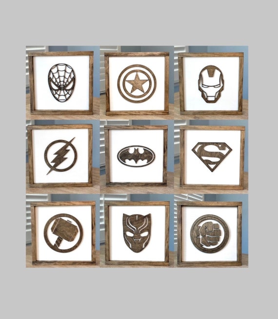 Superhero Wood Signs-Super Hero Wall Art-3D Superhero Signs-Wooden Marvel-Batman-Black Panther-Spider-Man-Boys Room Decor-Thor-Flash-Hulk