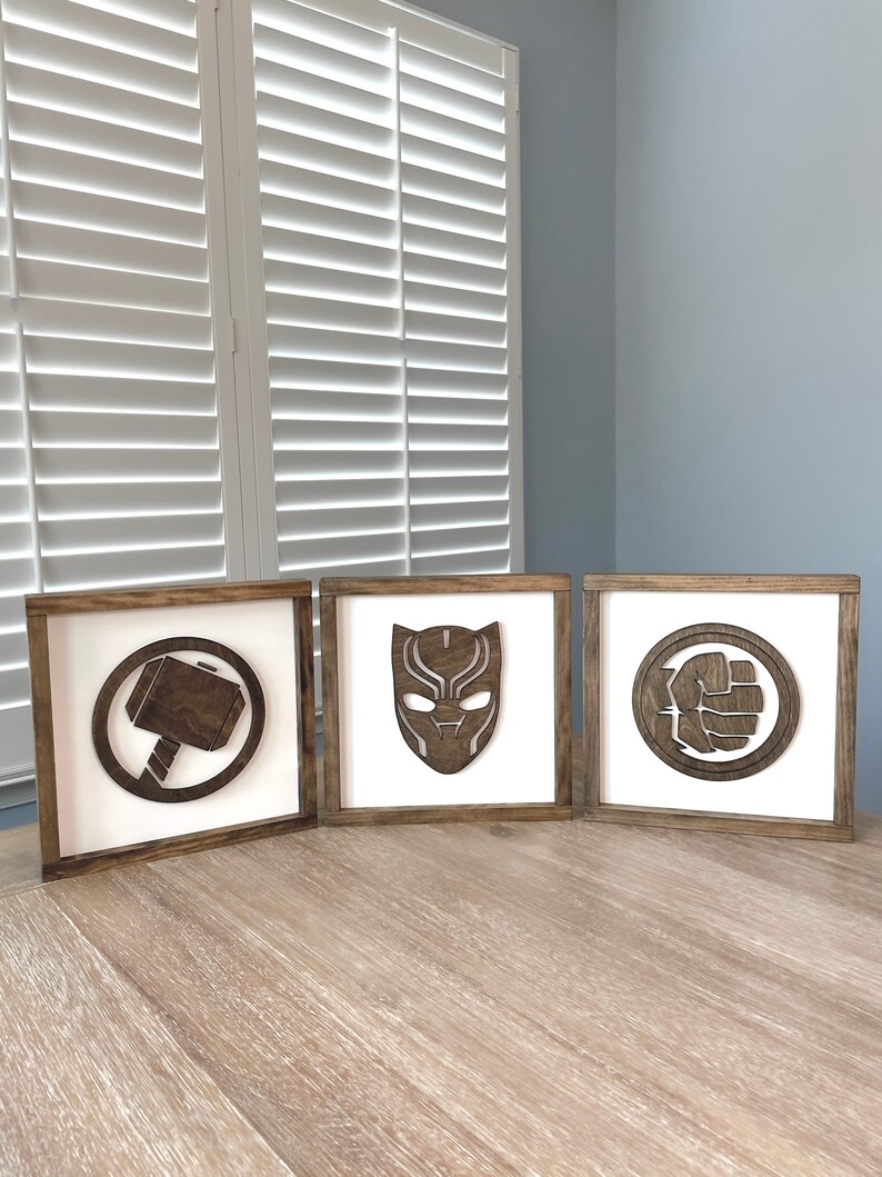 Superhero Wood Signs-Super Hero Wall Art-3D Superhero Signs-Wooden Marvel-Batman-Black Panther-Spider-Man-Boys Room Decor-Thor-Flash-Hulk