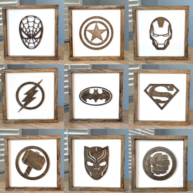 Superhero Wood Signs-Super Hero Wall Art-3D Superhero Signs-Wooden Marvel-Batman-Black Panther-Spider-Man-Boys Room Decor-Thor-Flash-Hulk