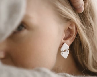 unique sterling silver white porcelain heart earrings