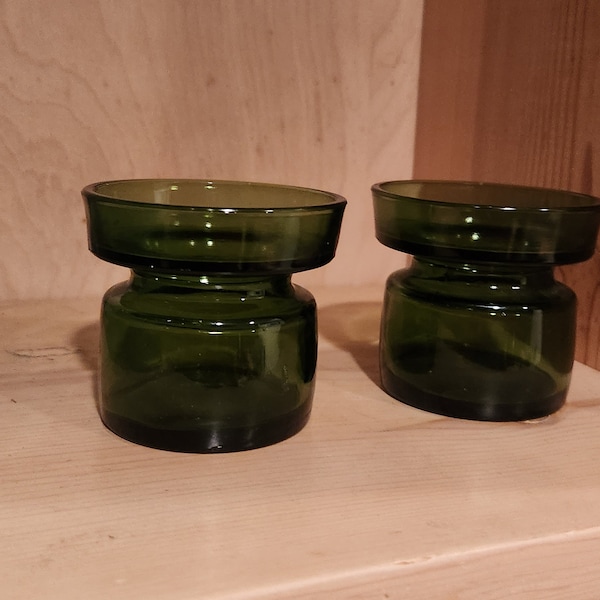 Vintage pair Dansk Green Glass Candle Holders Bud Vases Jens Quistgaard Danish Modern