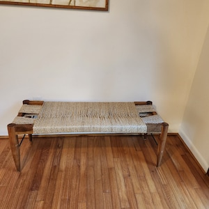 Mecate And Teak Bench Hand Made Minimalist Modern Decor
