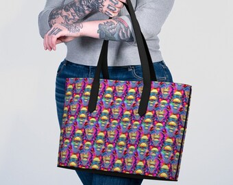 Psychedelicate Mushrooms Vegan Leather Tote Bag