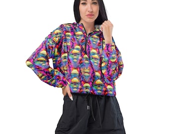 Women’s cropped psychedelicate mushrooms windbreaker