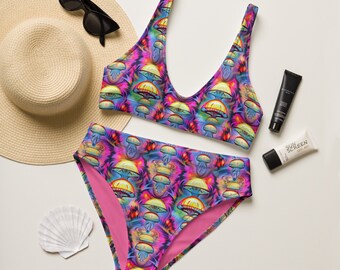 Psychedelicate Mushrooms Recycled high-waisted bikini