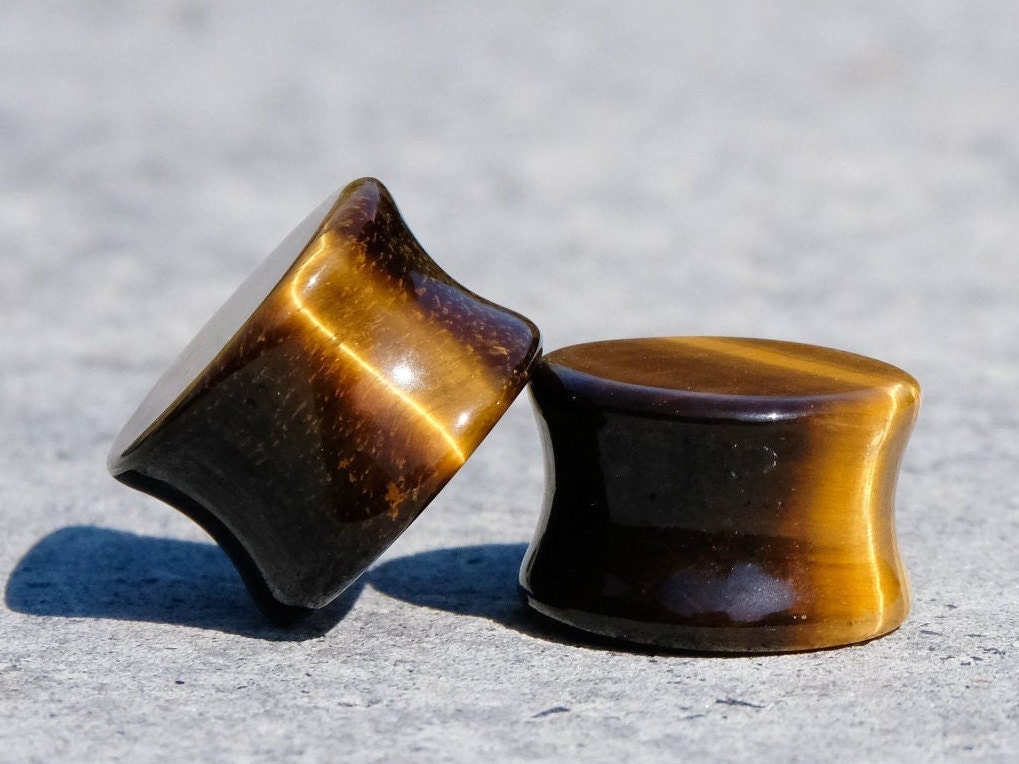Tiger Eye Flesh Plug / Ear Stretching Gauge / Natural Gauges / Stone Stretched Plug
