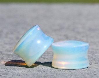 Opalite Flesh Plug / Ear Stretching Gauge / Natural Gauges / Stone Stretched Plug