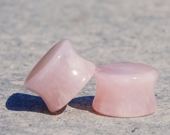 Rose Quartz Flesh Plug / Ear Stretching Gauge / Natural Gauges / Stone Stretched Plug