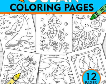 Ocean Animal Coloring Pages: 12 Printable Designs (Digital Download)