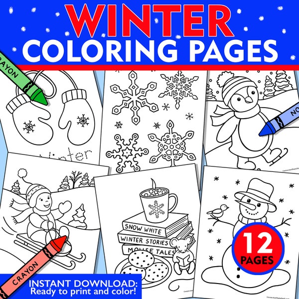 Winter Coloring Pages, Kids Winter Coloring Pages, Winter Coloring Sheets, Printable Winter Coloring Pages, Winter Coloring Instant download