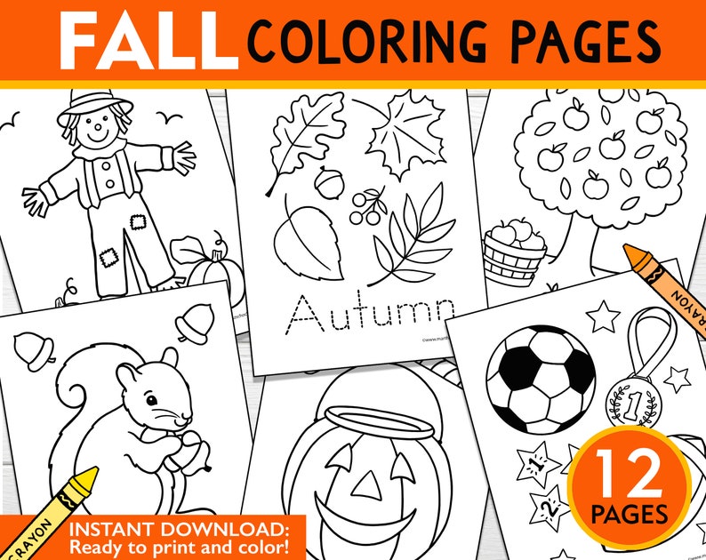 Fall Coloring Pages: 12 Autumn Activity Sheets (PDF Download) image 3