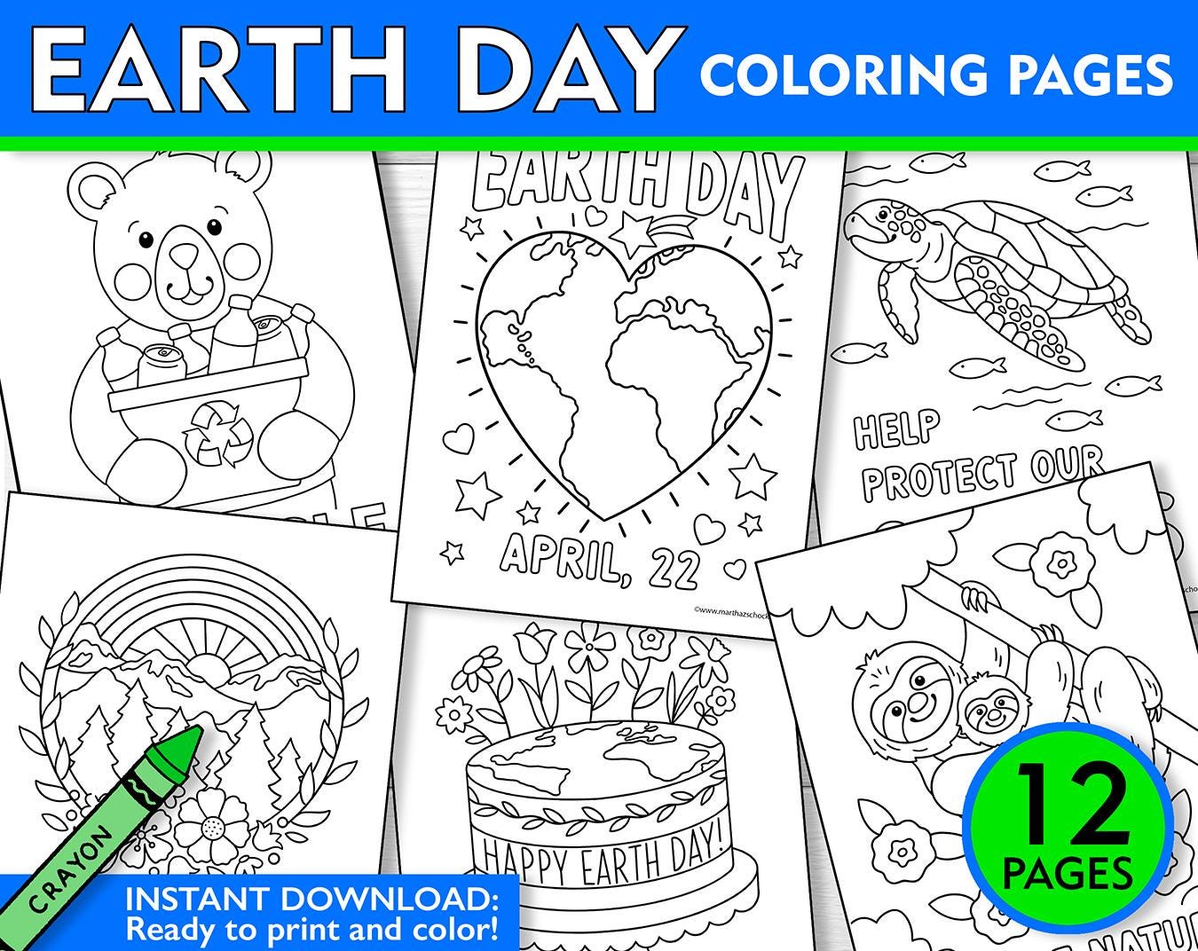 Earth Day Coloring Pages: Kids Activity Book (PDF Download) - Etsy