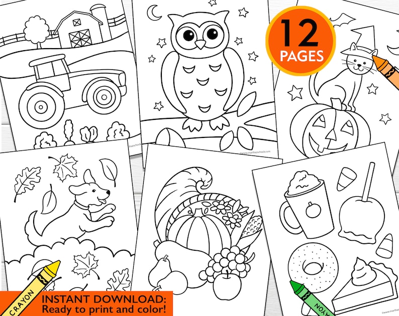 Fall Coloring Pages: 12 Autumn Activity Sheets (PDF Download) image 2