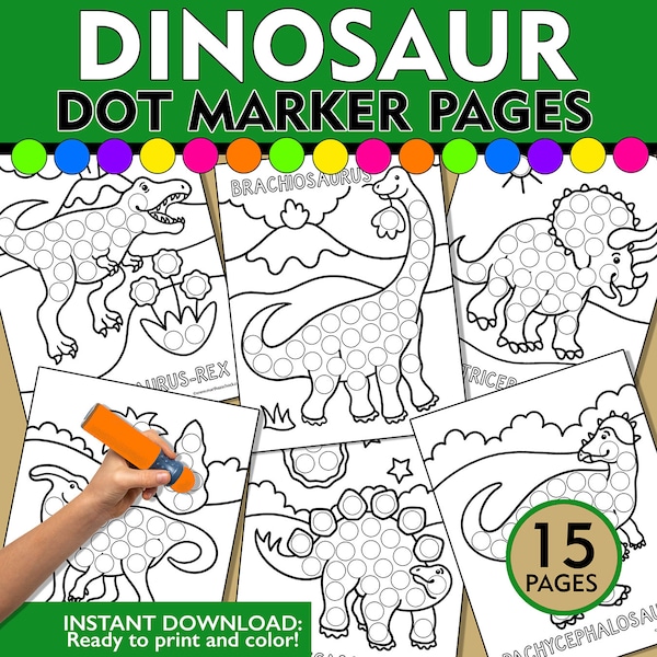 Dinosaur Dot Marker Printable, Dinosaur Do a Dot, Dinosaur Coloring Pages, Dinosaur Dot Marker Sheets, Dinosaur Fine Motor Activity, T-Rex