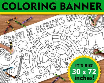 Giant St. Patrick's Day Coloring Poster: Shamrock Party Table Cover (30”x72”)