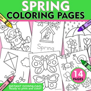 Spring Coloring Pages, Kids Spring Coloring Pages, Spring Coloring Sheets, Printable Spring Coloring Pages, Spring Coloring Instant download