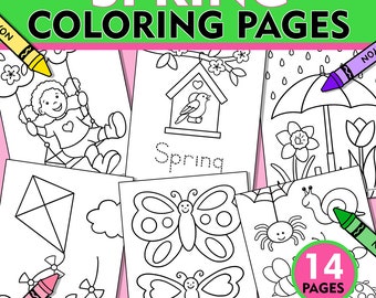 Spring Coloring Pages, Kids Spring Coloring Pages, Spring Coloring Sheets, Printable Spring Coloring Pages, Spring Coloring Instant download