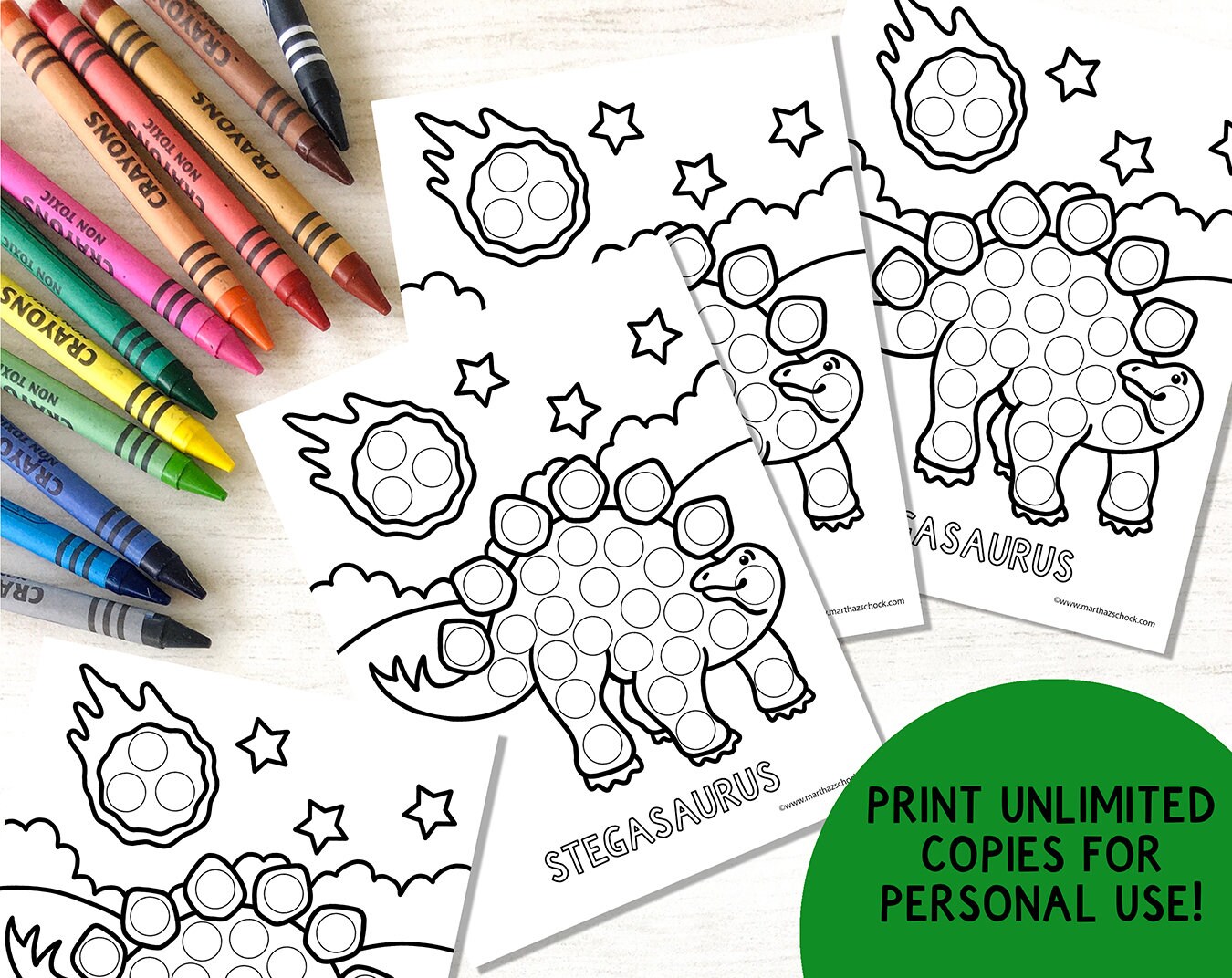 Dinosaur Dot Marker Printable, Dinosaur Do a Dot, Dinosaur Coloring ...
