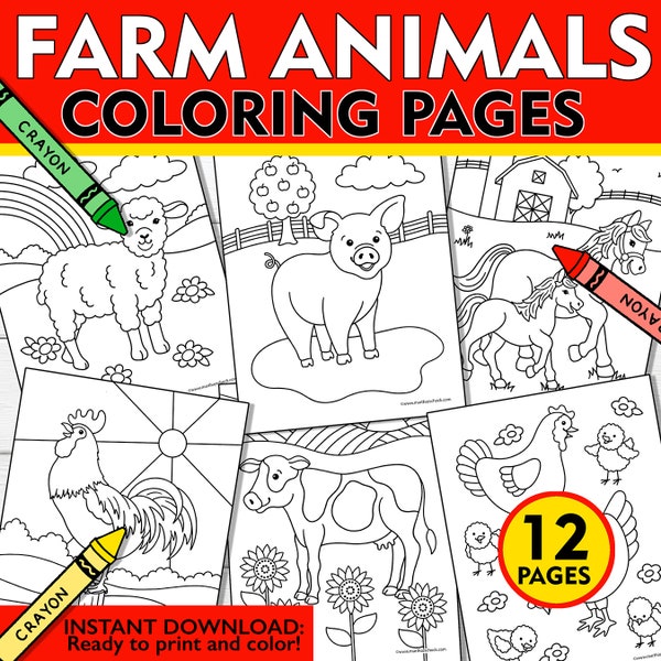 Farm Animal Coloring Pages, Farm Animals Coloring Sheets, Farm Animals Printable, Kids Farm Animal Coloring Pages, Farm Coloring book,