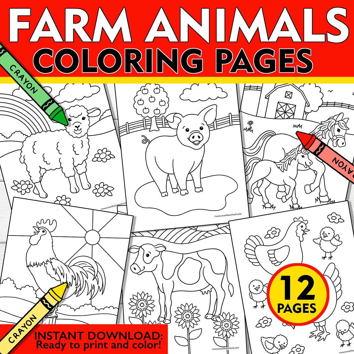 10 Farm Animal Coloring Pages for Kids and Adults