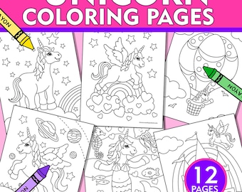 Unicorn Coloring Pages, Printable Unicorn Coloring Pages, Unicorn Coloring Sheets, Unicorn Kids Coloring Sheets, Instant Download, Printable