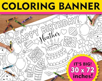 Personalized Birthday Coloring Poster: Giant Party Banner (30”x72”)