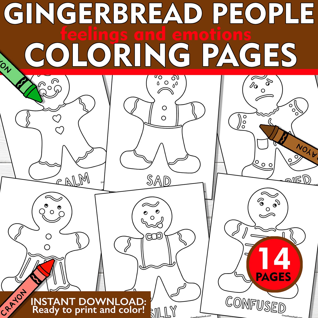 Gingerbread Coloring Pages, Gingerbread People, Feelings and Emotions, Social Emotional Learning, Coloring Pages, Coloring Sheets, Printable
