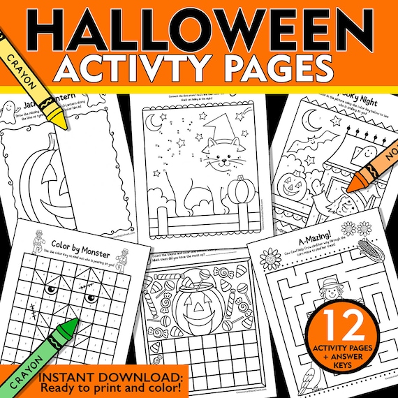Halloween Activity Pages: Math, Mazes, Dot-to-Dot (Printable)