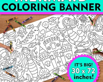 Giant Mermaid Coloring Poster: Party Banner Table Cover (30”x72”)