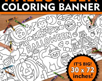 Giant Halloween Coloring Banner: Fall Party Table Cover (30”x72”)