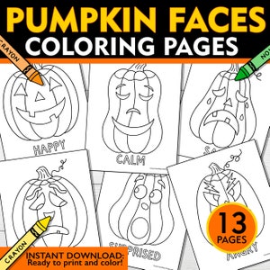 Pumpkin Faces Coloring Pages, Feelings and Emotions Coloring Pages, SEL Pumpkin Coloring Pages, Mood Coloring Pages, Identifying Emotions