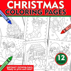 Christmas Coloring Pages, Christmas Coloring Sheets, Holiday Coloring Printable, Digital Download, Winter Coloring Pages, Kids Activity