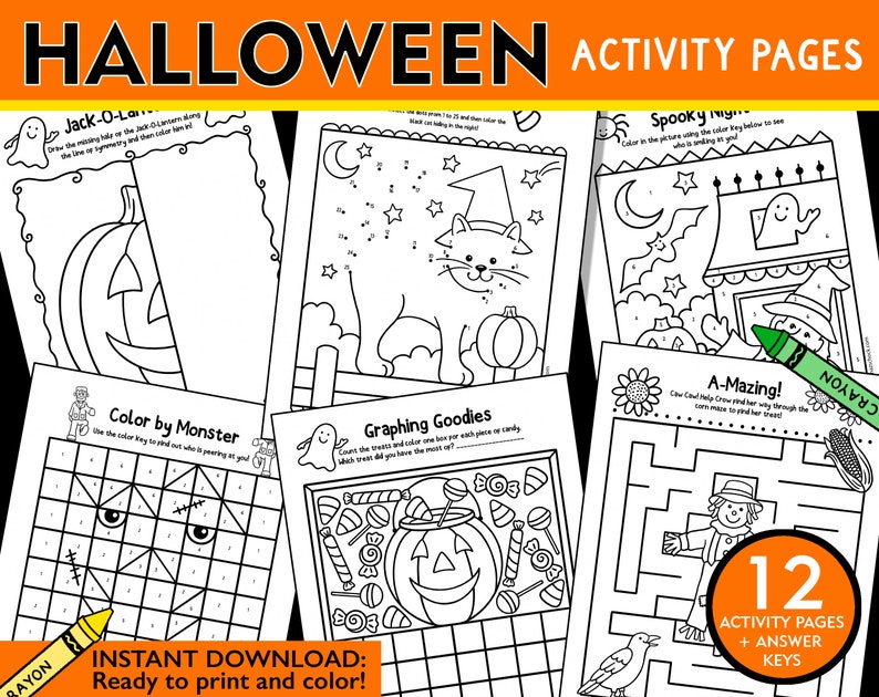 Halloween Activity Pages: Math, Mazes, Dot-to-Dot (Printable) image 3