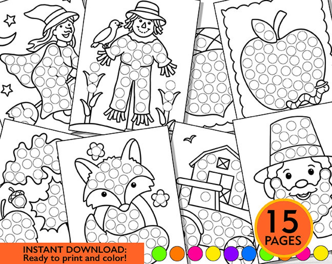 Fall Dot Marker Printable, Fall Do a Dot Activity, Dot Marker Coloring