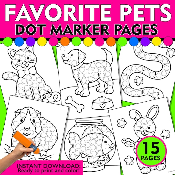 Pet Dot Marker Coloring Pages: Fine Motor Activity (PDF)
