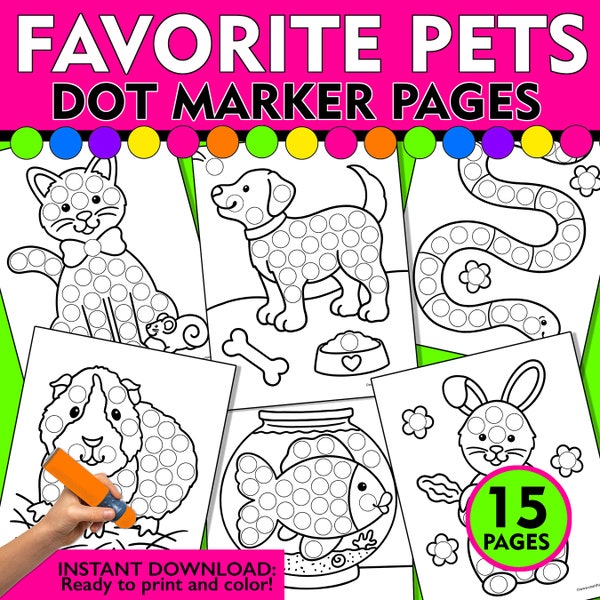 Pets Dot Marker Printable Coloring Pages, Pet Do a Dot Activity Pages, Pet Dot Marker Fine Motor Activity, Pet Themed Coloring Pages