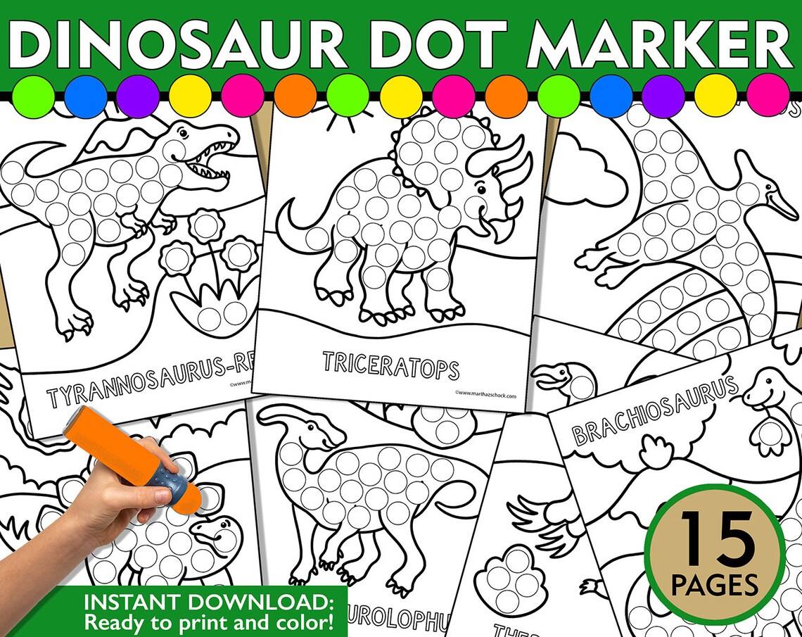 Dinosaur Dot Marker Printable, Dinosaur Do a Dot, Dinosaur Coloring ...